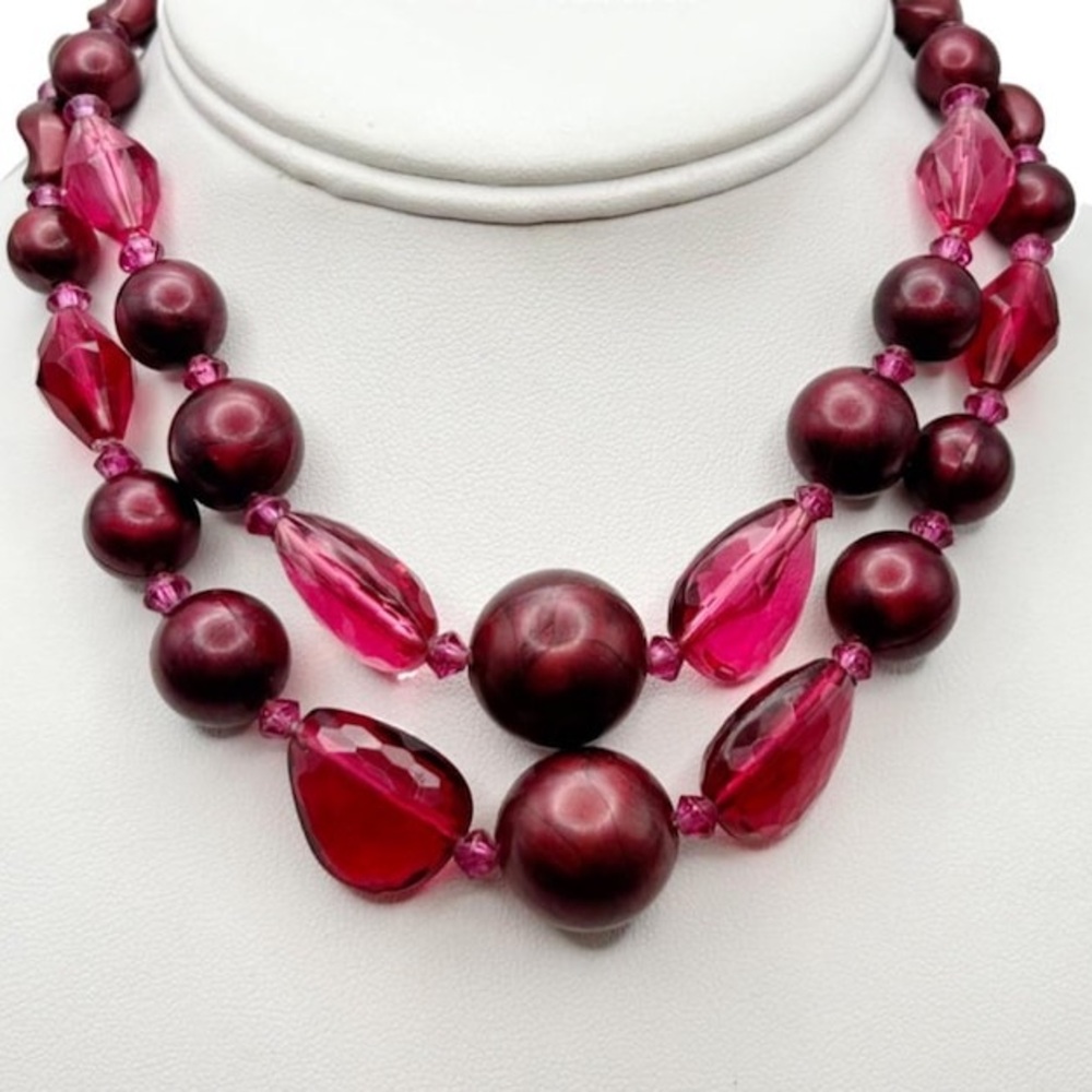 Vintage Mid-Century Lucite Glass Choker Necklace Raspberry, Purple, Red